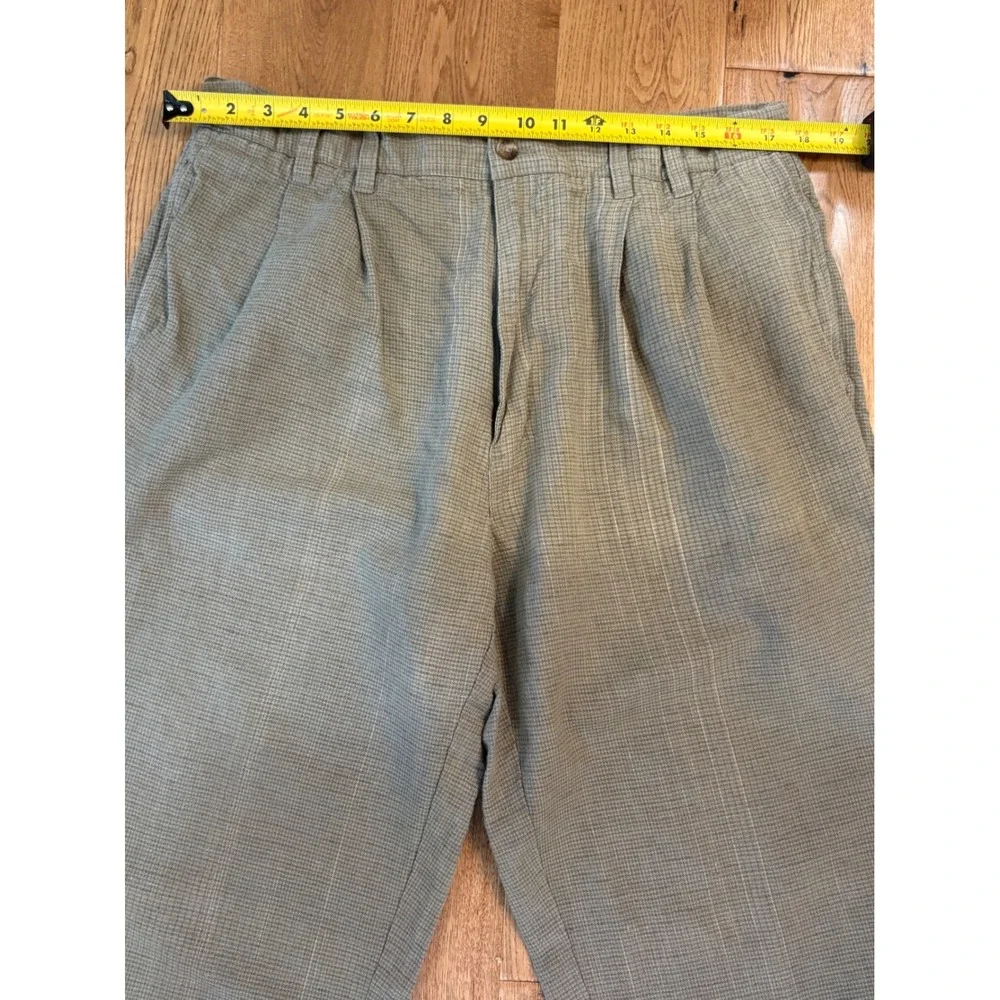 Vintage Eddie Bauer Men's 36x32 Linen Cotton Pleated Pants Brown Gray Check Y2K